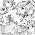  1boy 3girls animal_ears asahina_mikuru bunnysuit everyone kyon map_(artist) map_(blue_catty) monochrome multiple_girls nagato_yuki pantyhose rabbit_ears sketch suzumiya_haruhi suzumiya_haruhi_no_yuuutsu 