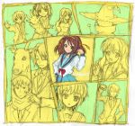  2boys 3girls asahina_mikuru brown_hair hare_hare_yukai imo_(suruga) koizumi_itsuki kyon multiple_boys multiple_girls nagato_yuki school_uniform serafuku short_hair sketch suzumiya_haruhi suzumiya_haruhi_no_yuuutsu 