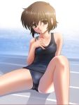  00s 1girl black_hair brown_eyes brown_hair noir one-piece_swimsuit school_swimsuit short_hair solo swimsuit tadano_akira yuumura_kirika 