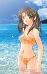  1girl beach bikini braid brown_eyes brown_hair mermaid_no_kisetsu naruse_chisato original solo swimsuit tankini water 