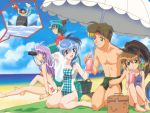  00s 3boys 3girls 90s ashton_anchors barrel beach beach_umbrella binoculars casual_one-piece_swimsuit celine_jules claude_kenni clouds drink drinking_straw innertube kneeling leon_geeste looking_afar male_swimwear multiple_boys multiple_girls ocean one-piece_swimsuit outdoors picnic_basket pointy_ears precis_neumann rena_lanford shark shirtless sitting smile star_ocean star_ocean_ex star_ocean_the_second_story straw swim_trunks swimsuit swimwear umbrella wallpaper wariza water 