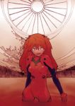  1girl a-10_(artist) angry bangs blue_eyes bodysuit bracer breasts cowboy_shot fuwa_daisuke gloves hair_between_eyes lcl long_hair looking_at_viewer lowres neon_genesis_evangelion number open_mouth orange_hair plugsuit redhead small_breasts solo souryuu_asuka_langley standing turtleneck wading water 