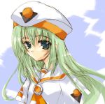  1girl alice_carroll aria green_eyes green_hair hat long_hair solo tsukamichi_fumi uniform upper_body 