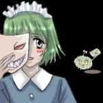  1girl black_background blush creature iya_maid looking_at_viewer lowres maid marimo mask original simple_background smile solo 