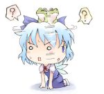  1girl ? blue_eyes blue_hair bow chibi cirno female frog ice ice_wings kito_(sorahate) lowres o_o open_mouth short_hair solo spoken_question_mark the_embodiment_of_scarlet_devil touhou wings 