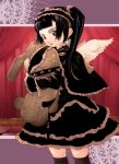  1girl angel_wings gothic lolita_fashion original solo stuffed_animal stuffed_bunny stuffed_toy thigh-highs wings 