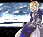  1girl armor armored_dress blonde_hair dress fate/stay_night fate_(series) saber shigen solo sword weapon 