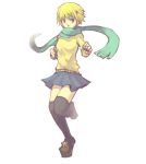  1girl blonde_hair green_scarf scarf solo thigh-highs 