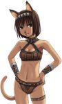  1girl animal_ears bikini bracer brown_eyes brown_hair cat_ears cat_tail female final_fantasy final_fantasy_xi hairband hands_on_hips mithra solo swimsuit tail thigh_strap 