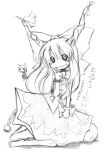  2girls antennae bow cape cappccino chains dress female hair_bow horns ibuki_suika monochrome multiple_girls symbol-shaped_pupils touhou wriggle_nightbug 