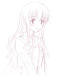  1girl blazer bow konohana_hikari lineart long_hair monochrome purple ribbon solo strawberry_panic! white_background 