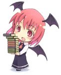  1girl :o bat_wings blush book book_stack carrying chibi female head_wings holding holding_book kito_(sorahate) koakuma red_eyes redhead solo the_embodiment_of_scarlet_devil touhou wings 