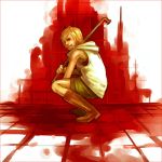  blonde_hair blood cigarette heather_mason lead_pipe miniskirt mouth_hold short_hair silent_hill silent_hill_3 skirt squatting vest weapon 