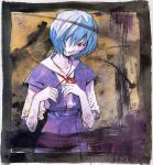  ayanami_rei blue_hair neon_genesis_evangelion pale_skin red_eyes sadamoto_yoshiyuki school_uniform serafuku short_hair 