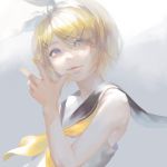  1girl blonde_hair blue_eyes blurry bow fingernails hair_bow hair_ornament hairclip hand_gesture hand_up highres kagamine_rin light light_smile lips looking_at_viewer looking_to_the_side nail_polish sailor_collar satomatoma short_hair solo vocaloid wind yellow_nails 