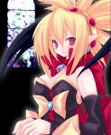  1girl blonde_hair bow disgaea dress kannon_ouji makai_senki_disgaea_2 nippon_ichi pointy_ears red_eyes rozalin solo strapless strapless_dress wings yellow_bow 