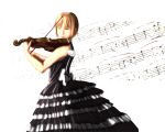  1girl alternate_costume aojiru_(shiro_to_kuro_no_mukyou) aoziru blonde_hair female instrument lunasa_prismriver no_hat no_headwear realistic solo touhou violin 