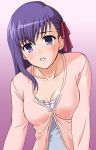  1girl :o breasts cleavage collarbone fate/stay_night fate_(series) g-tetsu looking_at_viewer matou_sakura parted_lips purple_hair solo tears teeth upper_body violet_eyes 