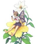  1girl barefoot butterfly fairy feet flower original school_uniform serafuku soles solo toes wings youhei_(artist) 