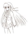  1girl hair_ribbon long_hair monochrome ribbon school_uniform shima-shuu solo suzumiya_haruhi suzumiya_haruhi_no_yuuutsu very_long_hair 