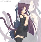  1girl animal_ears cat_ears cat_tail japanese_clothes solo tail tamura_hiro thigh-highs 