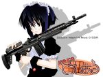  battle_rifle blue_eyes blue_hair combat_maid excel_(gewalt) fang glasses gun m14 maid original rifle shadow smile weapon 