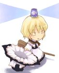  1girl blonde_hair broom chibi female hat hat_removed headwear_removed kirisame_marisa kito_(sorahate) no_hat no_headwear rotating_light solo touhou witch_hat 
