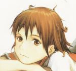  00s 1girl abe_yoshitoshi brown_eyes brown_hair haibane_renmei messy_hair rakka scan short_hair solo 