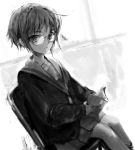  cardigan glasses highres monochrome nagato_yuki school_uniform serafuku suzumiya_haruhi_no_yuuutsu tomatika 