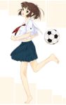  1girl ball barefoot enterbrain feet kimi_kiss mizuki_makoto sakino_asuka school_uniform serafuku soccer soccer_ball soles solo sport telstar toes 