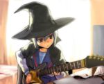  cape electric_guitar guitar hat heebee instrument lowres nagato_yuki school_uniform serafuku suzumiya_haruhi_no_yuuutsu witch_hat 