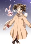  00s 1girl brown_hair coat full_moon_wo_sagashite kouyama_mitsuki meroko_yui meroko_yui_(bunny) meroko_yui_(rabbit) mitsuki pantyhose scarf snowing solo takuto_kira_(cat) 