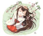  1girl cherry_blossoms hakama japanese_clothes lowres miko peaceful red_hakama sakura solo yuu_(yuyukaikan) 