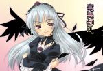  00s 1girl crossed_arms dress hairband long_hair pink_eyes red_eyes rozen_maiden setins silver_hair smile solo suigintou wings 