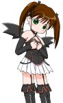  1girl black_legwear brown_hair camisole cosplay green_eyes highres long_hair oekaki pachira parody renkin_san-kyuu_magical_pokaan skirt solo thigh-highs twintails wings 