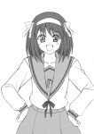  1girl kazu305 monochrome school_uniform serafuku solo suzumiya_haruhi suzumiya_haruhi_no_yuuutsu 