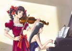  00s 2girls artist_name bow dated dress drill_hair grand_piano hosokawa_kanako instrument long_hair maria-sama_ga_miteru matsudaira_touko multiple_girls music parted_lips piano playing_instrument puffy_short_sleeves puffy_sleeves red_dress same sheet_music short_sleeves signature twin_drills violin yuri 