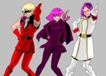  1girl 2boys anger_vein char_aznable gundam haman_karn jinki multiple_boys oekaki pantyhose paptimus_scirocco parody pink_hair quattro_vageena simple_background zeon zeta_gundam 