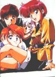  4girls brown_hair multiple_girls orange_hair redhead scan short_hair shorts sitting urushihara_satoshi white_hair 