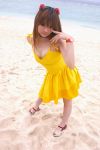  1girl asian beach breasts cosplay dress mizuhara_arisa neon_genesis_evangelion outdoors photo solo souryuu_asuka_langley yellow_dress 