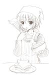  1girl apron c-chaos cooking lowres monochrome nagato_yuki short_hair solo suzumiya_haruhi_no_yuuutsu whisk 