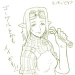  1girl elf elvaan final_fantasy final_fantasy_xi goggles goggles_on_head monochrome pointy_ears sketch solo wrench 