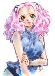  1girl green_eyes hair_ornament lipstick makeup neviril nishida_asako pink_hair simoun simple_background solo 