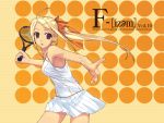  blonde_hair f-ism miniskirt murakami_suigun racket skirt tennis tennis_dress tennis_racket 