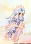  blue_hair fairy legwear maid original red_eyes shigatake thigh-highs wings 