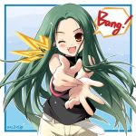 bang casual eretto fang finger_gun green_hair long_hair smile suzumiya_haruhi_no_yuuutsu tsuruya very_long_hair 