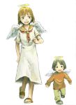  00s angel_wings brown_eyes brown_hair dress haibane_renmei halo rakka sandals short_hair wings 