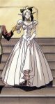  1girl 90s deedlit dress elbow_gloves elf formal gloves gown hand_holding pointy_ears record_of_lodoss_war solo yuuki_nobuteru 