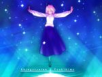 00s 1girl ahoge arcueid_brunestud black_legwear blonde_hair closed_eyes full_moon glitter glowing long_skirt long_sleeves moon outstretched_arms pantyhose pullover reflection shoes short_hair skirt smile solo spread_arms sweater takeuchi_takashi tsukihime turtleneck wallpaper water