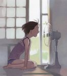  1girl electric_fan fanning_face fanning_self solo summer takamichi talking_into_fan 